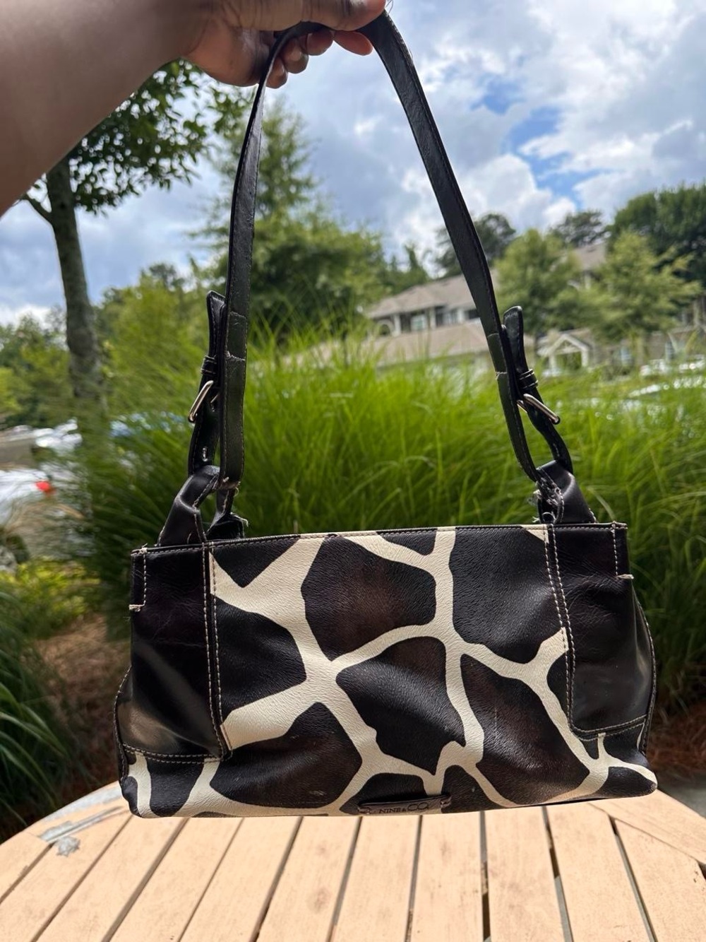 Nine & Co. Black and Cream Giraffe-Print Shoulder Bag